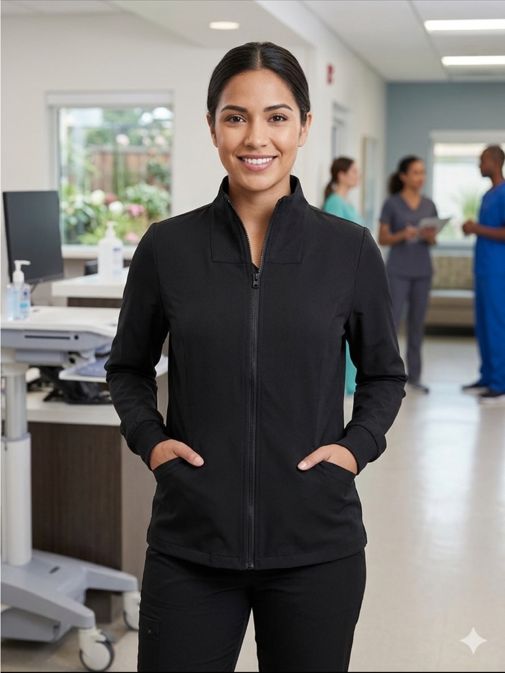 Mandala black nurse jacket scrub top professional uniform.